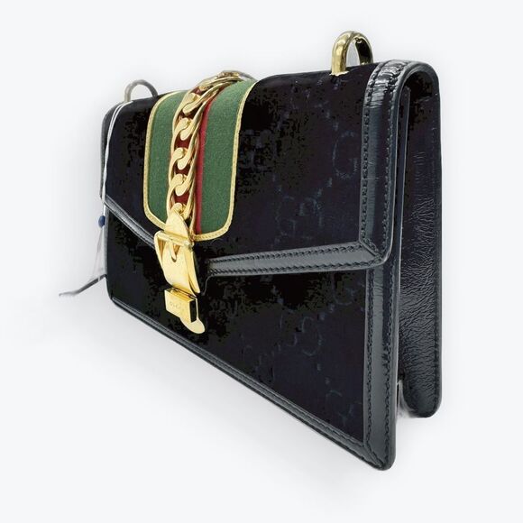 Auth Gucci Black Velvet GG Monogram Sherry Line Small Sylvie Shoulder Bag - Picture 2 of 16